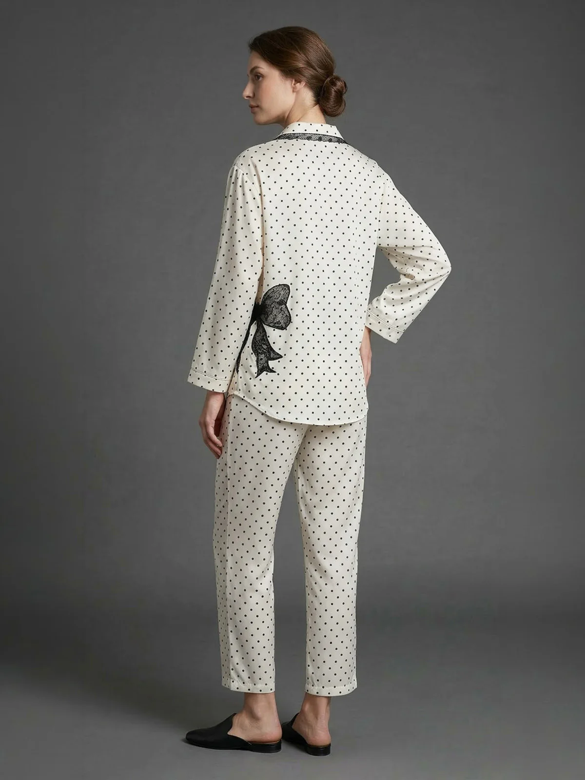Odette Off White Satin Bow Design Night Dress For Women - Image 3
