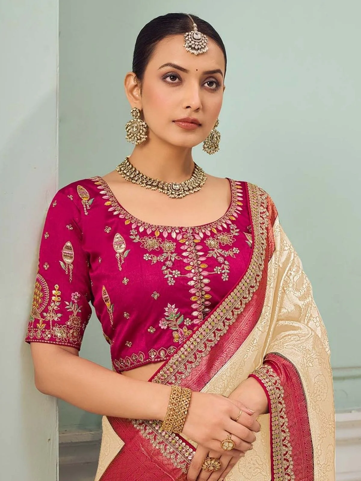 Odette Off White Satin Embroidered Saree For Women - Image 2