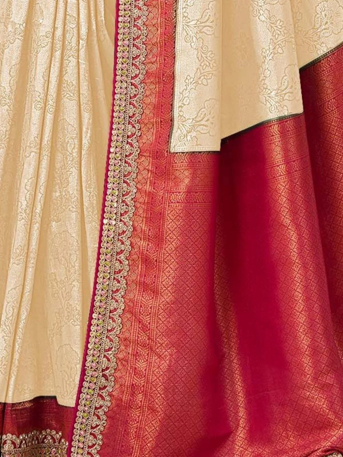 Odette Off White Satin Embroidered Saree For Women - Image 3