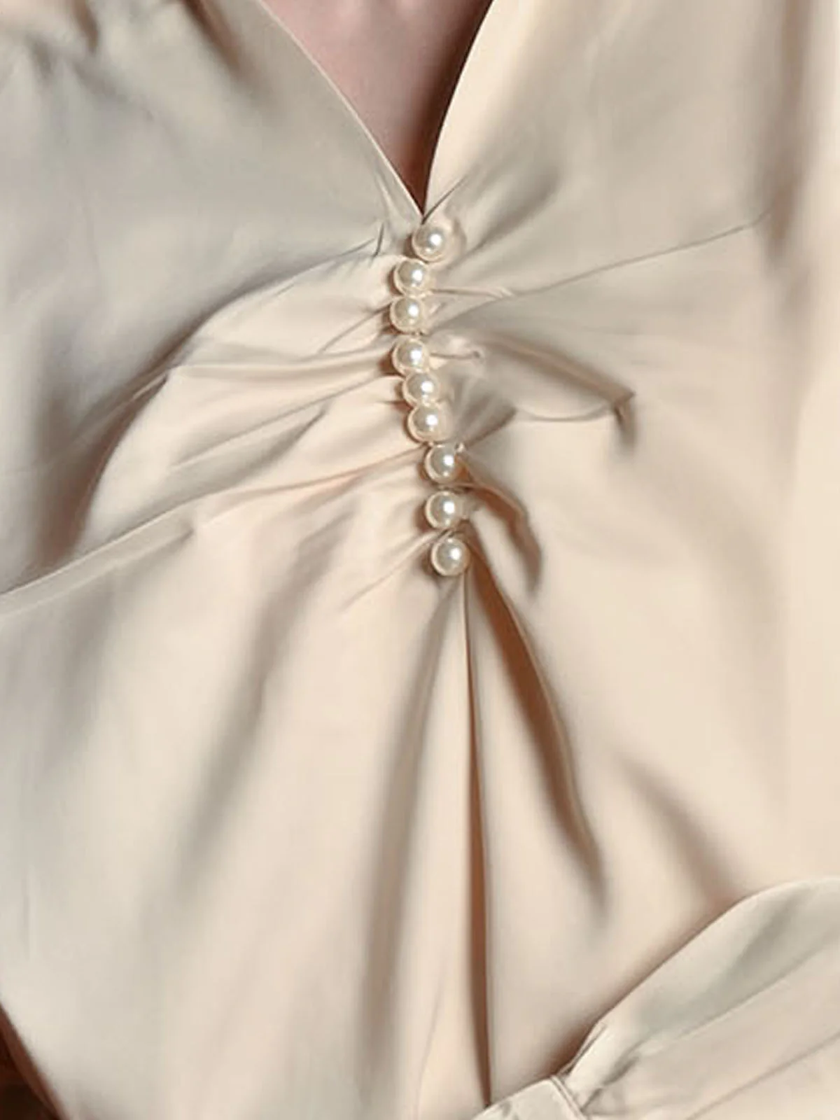 Odette Off White Satin Solid Top For Women - Image 5