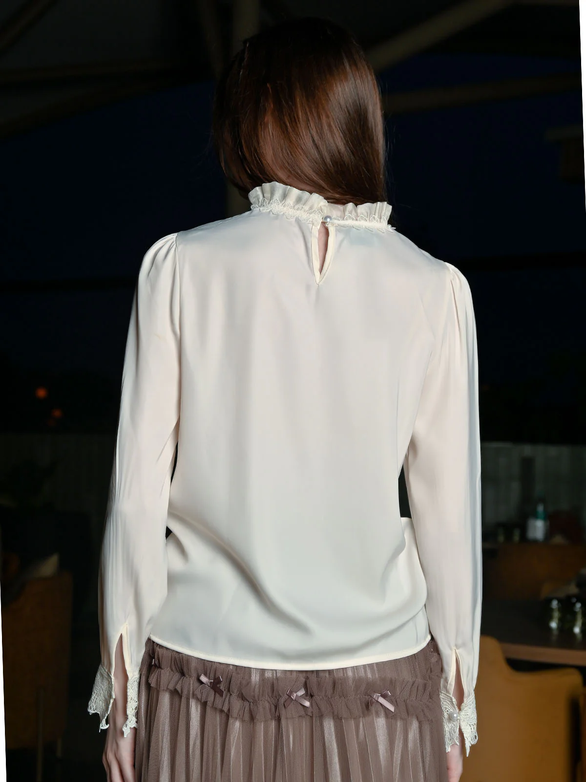 Odette Off White Satin Solid Top For Women - Image 4