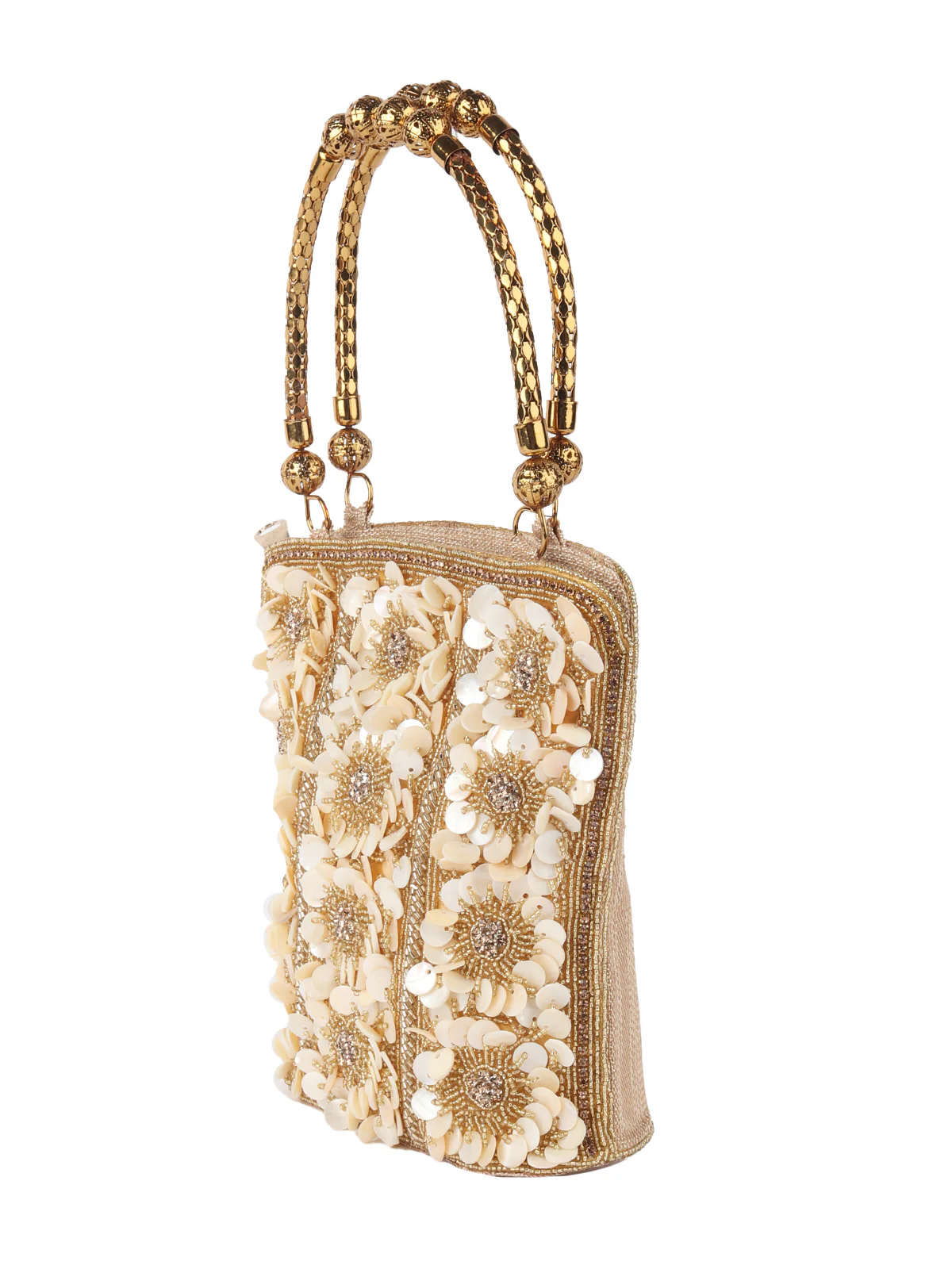 Odette Off White And Gold Shell Embroidered Clutch For Women - Image 4