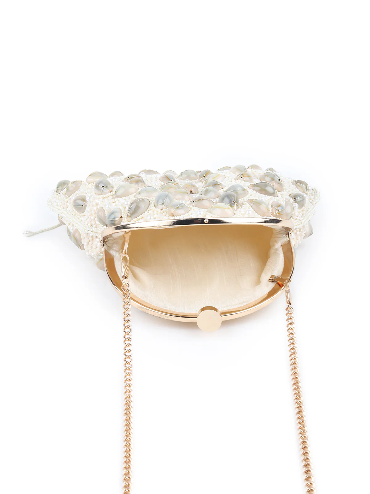 Odette Off White Shells and Beads Embroidered Batua for Women - Image 6
