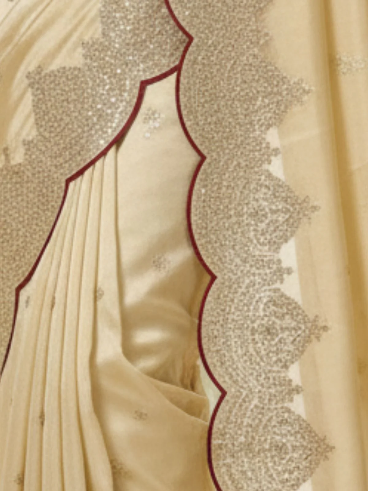 Odette Off White Silk Blend Embellished Solid Saree For Women - Image 4