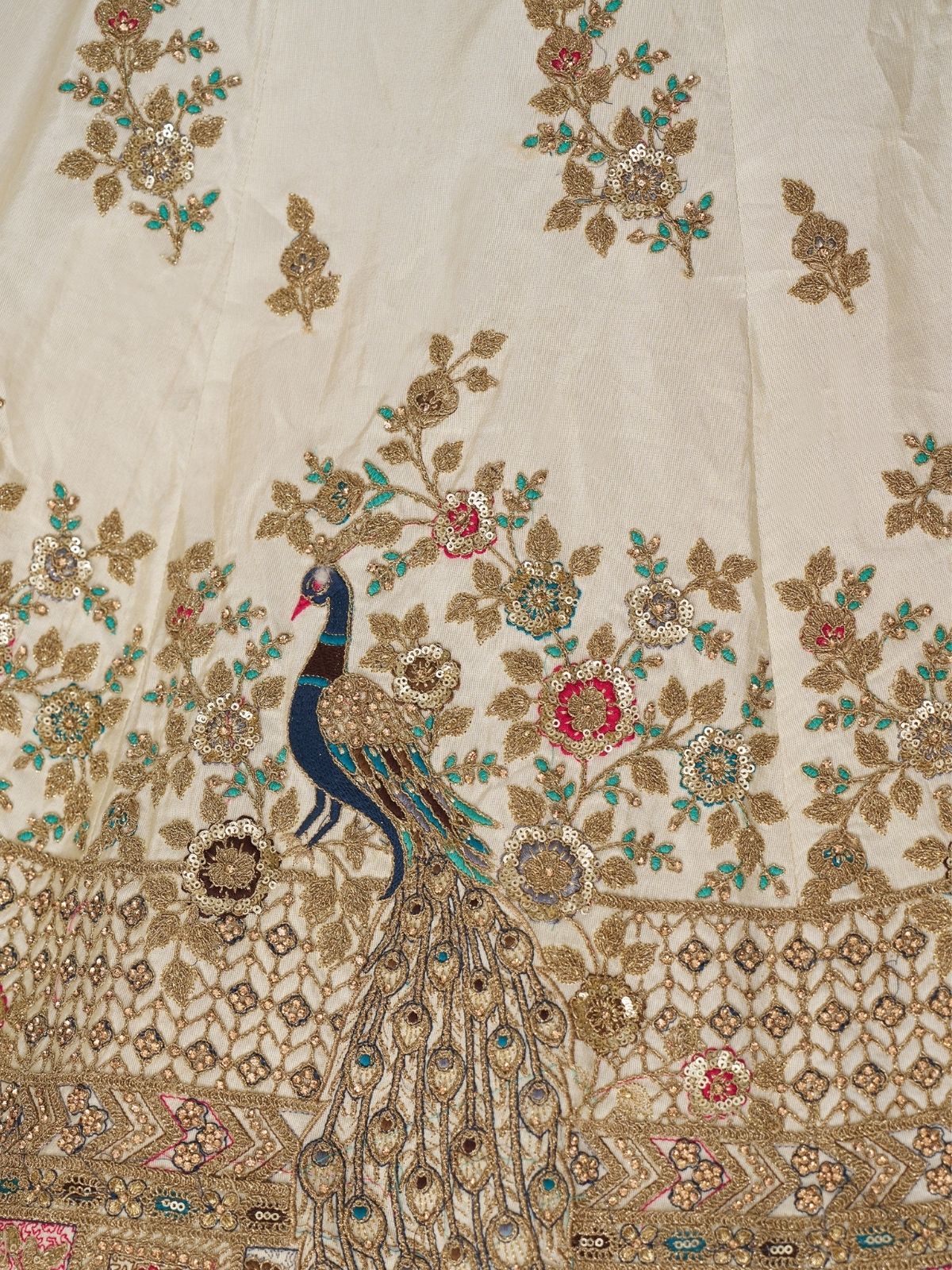 Odette Off White Silk Blend Embroidered Semi-Stitched Lehenga For Women - Image 5