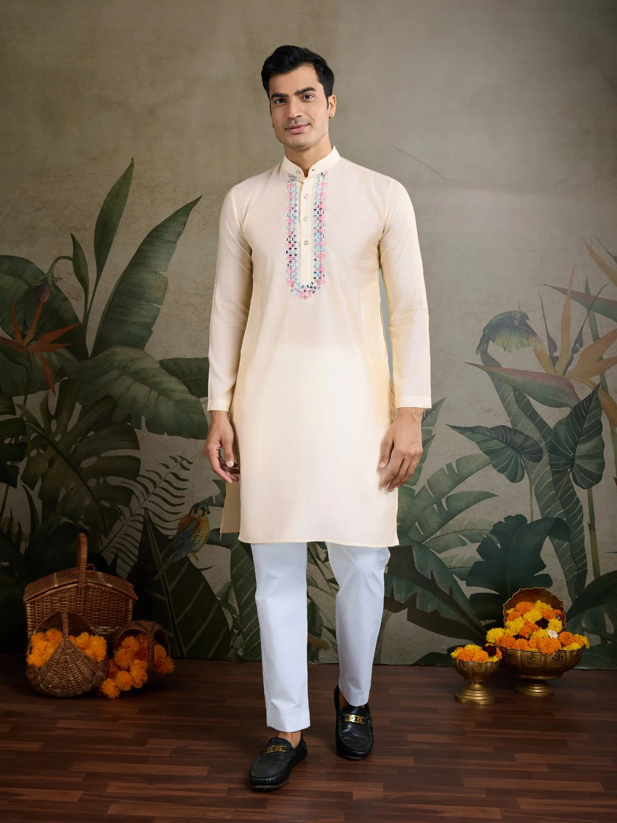 Odette Ivory Silk Blend Embellished Kurta For Men - Image 3