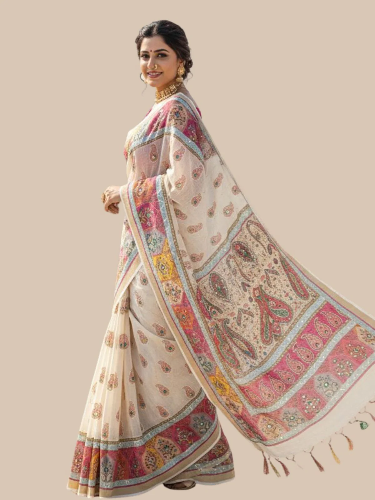 Odette Off White Silk Printed Saree For Women - Image 2