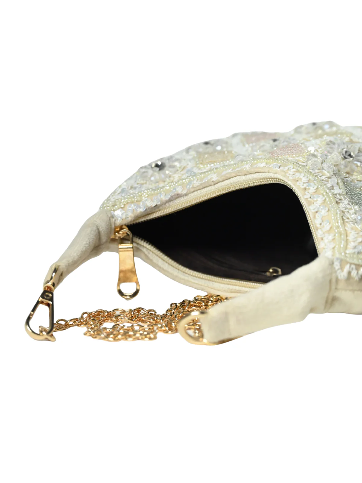 Odette Off White Suede Embellished Clutch For Women - Image 6