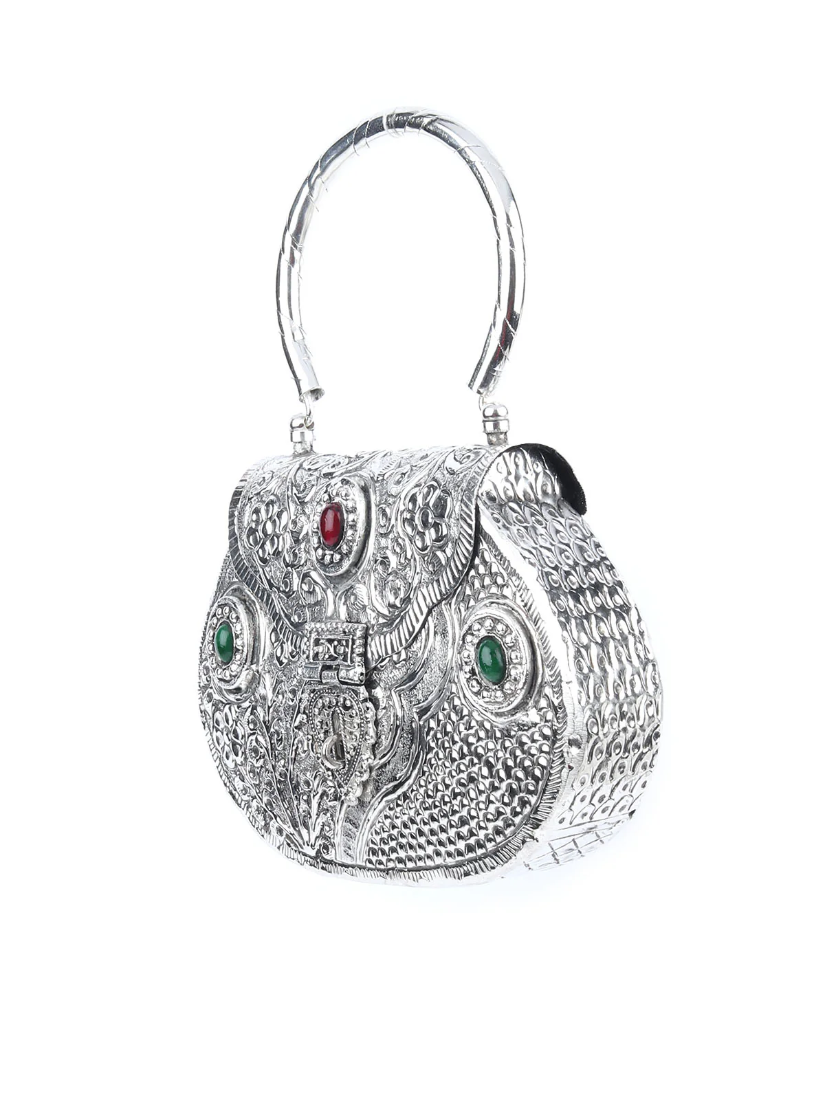 Odette Off White Suede Embellished Hand Bag For Women - Image 5