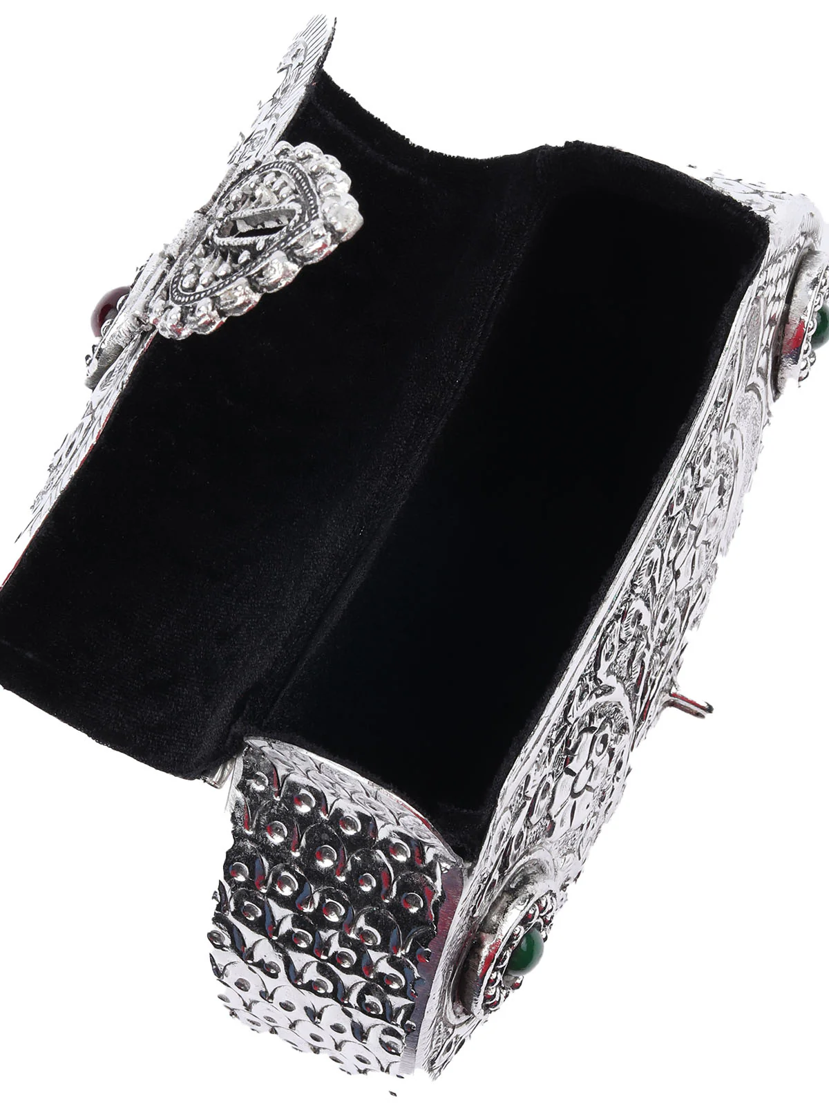 Odette Off White Suede Embellished Hand Bag For Women - Image 6