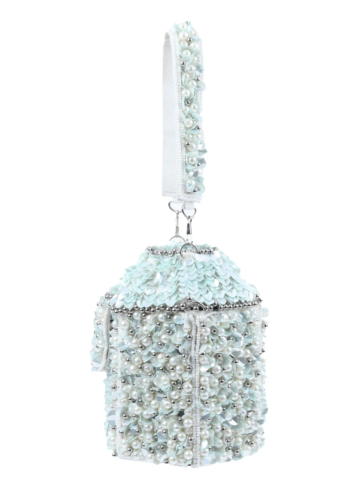 Odette Off White Suede Embellished Potli For Women - Image 4