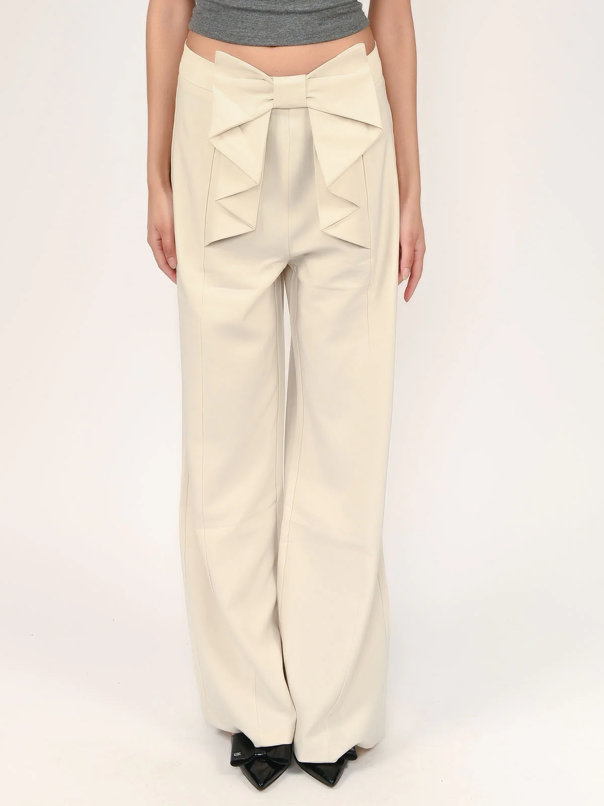 Odette Off White Suiting fabric Bow Design Trouser For Women
