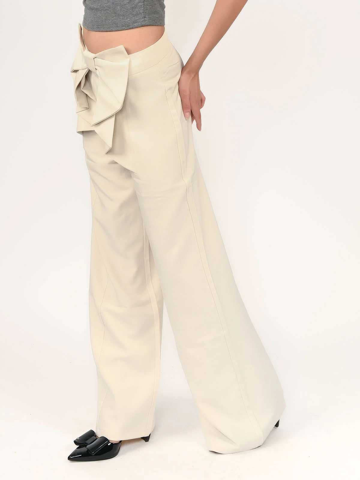 Odette Off White Suiting fabric Bow Design Trouser For Women - Image 3