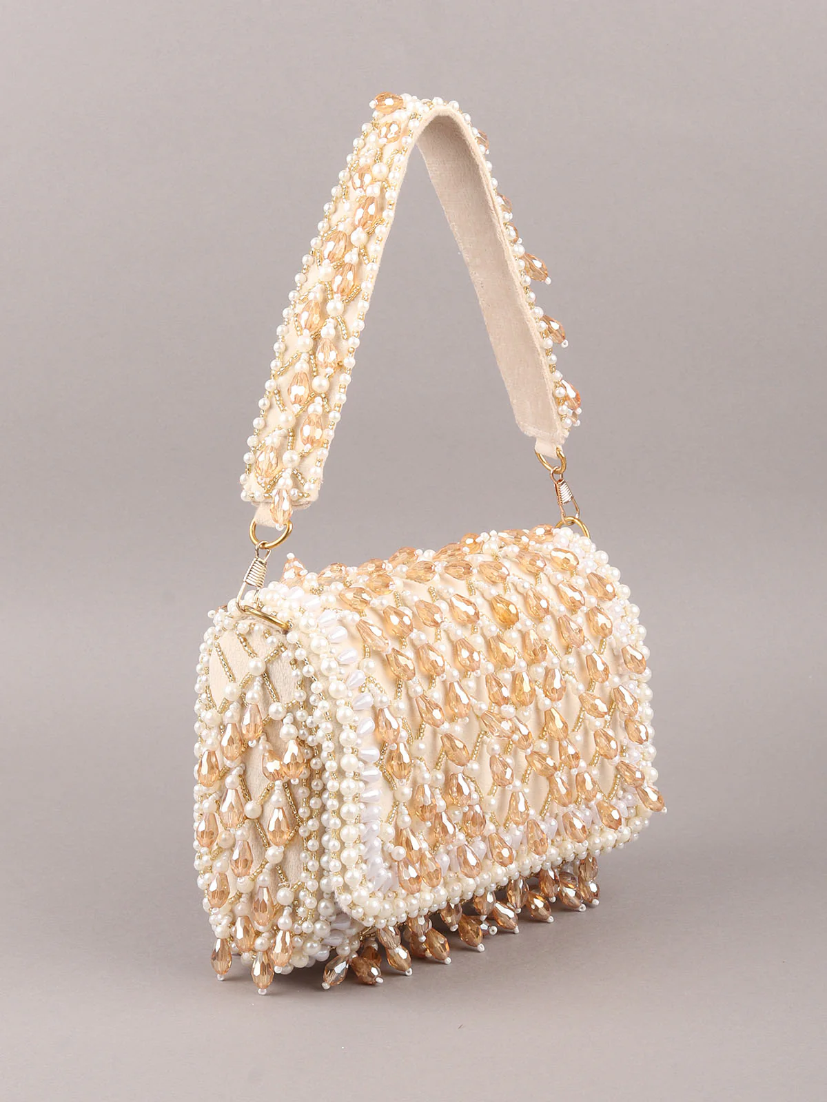 Odette Off White Tassels Embellished Clutch For Women - Image 4