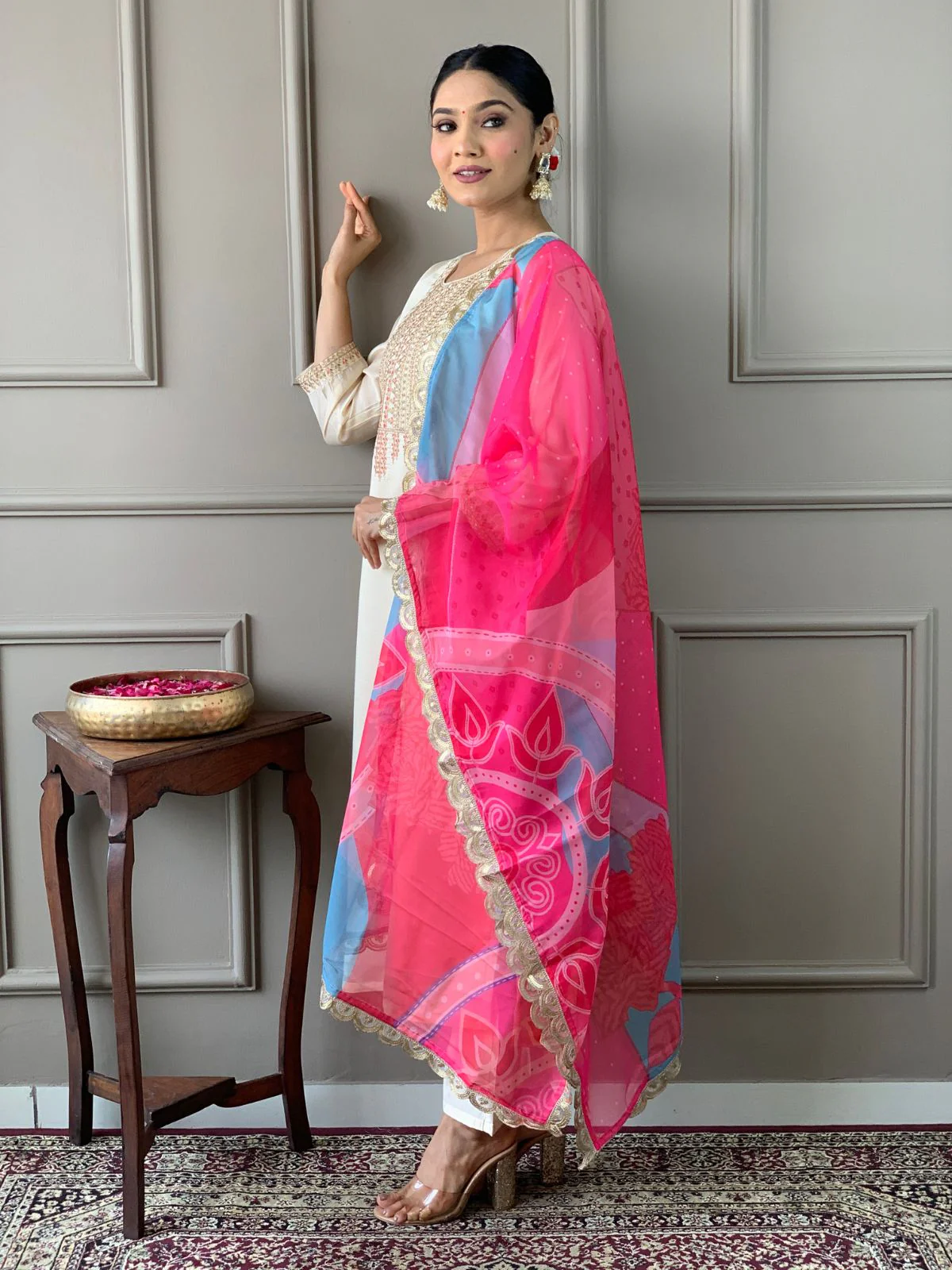 Odette Off White Viscose Embroidered Stitched Kurta Set For Women - Image 2
