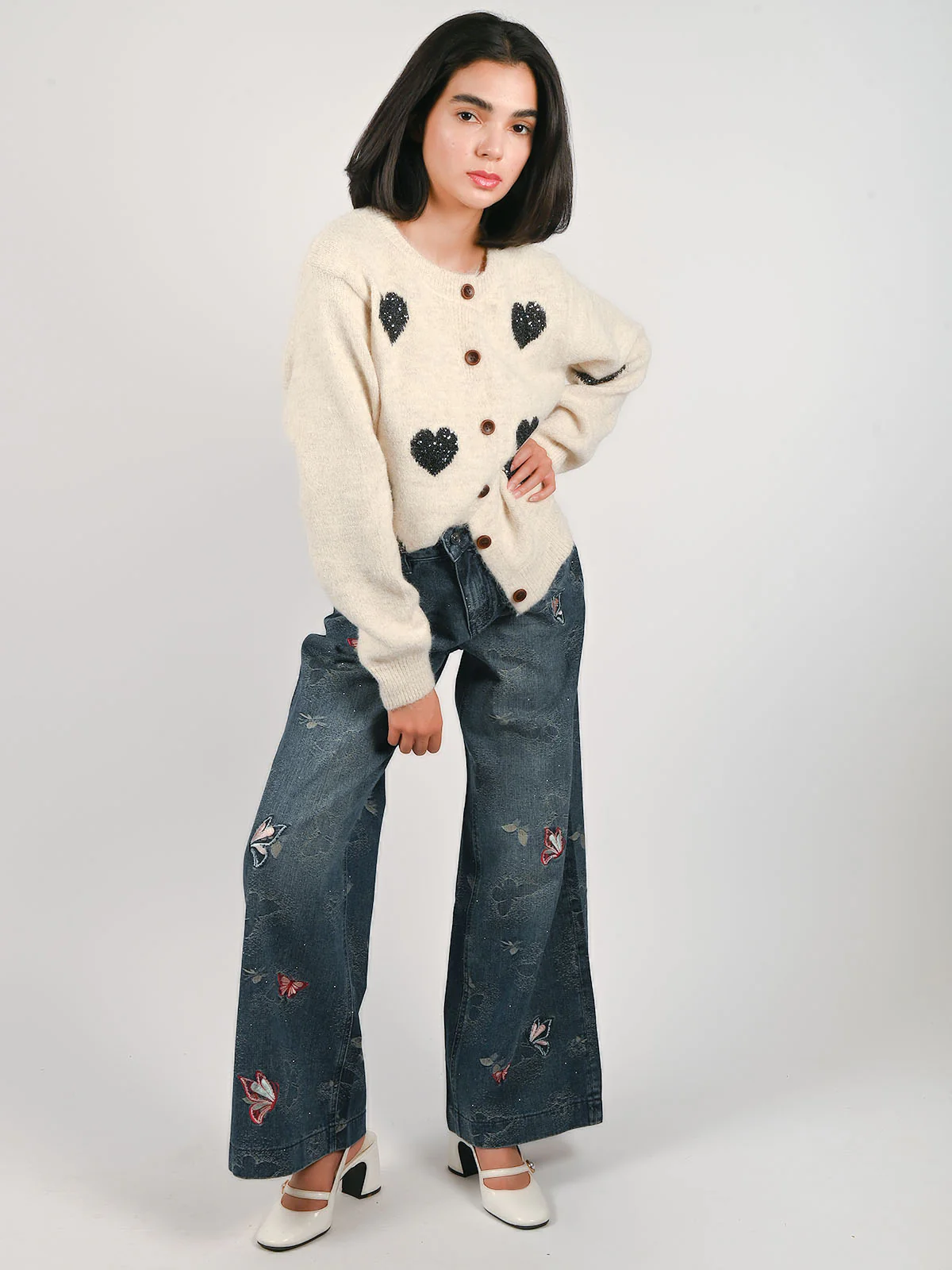 Odette Off White Wool Solid Top For Women - Image 5
