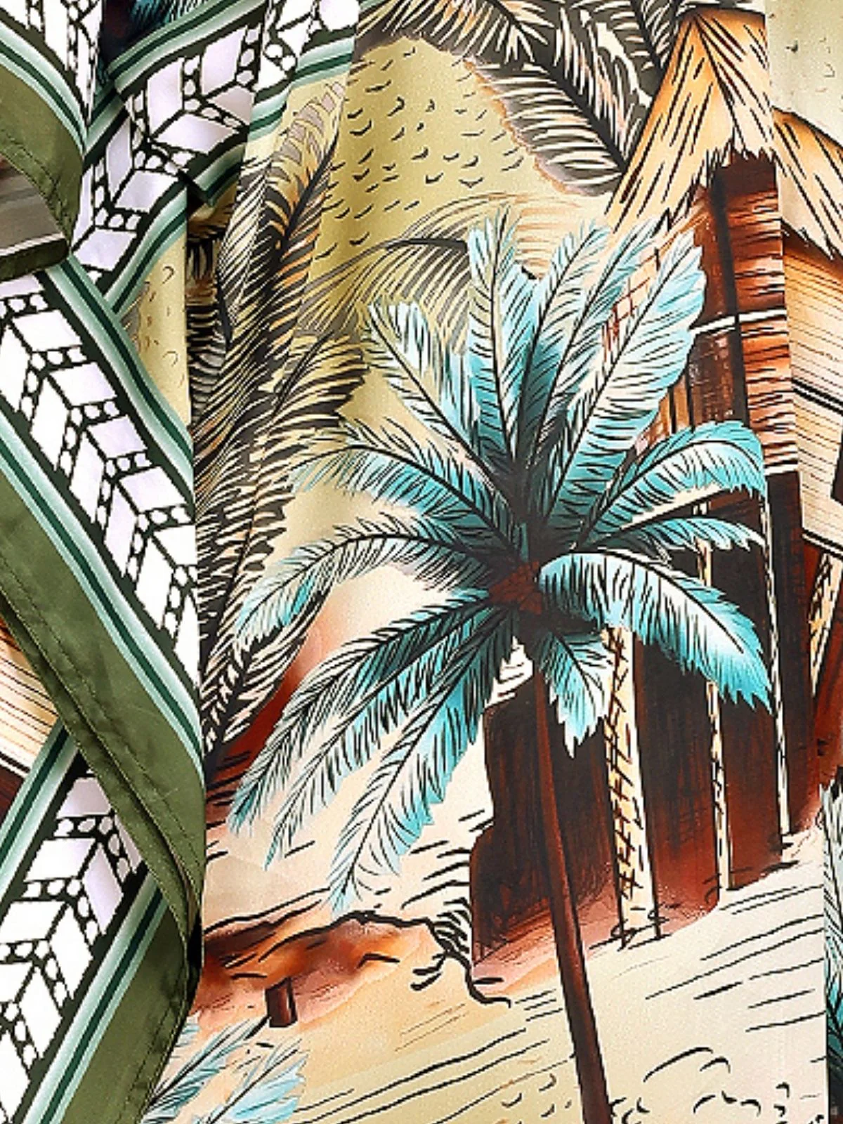 Odette Olive And Brown Silk Blend Printed Kaftan For Women - Image 5