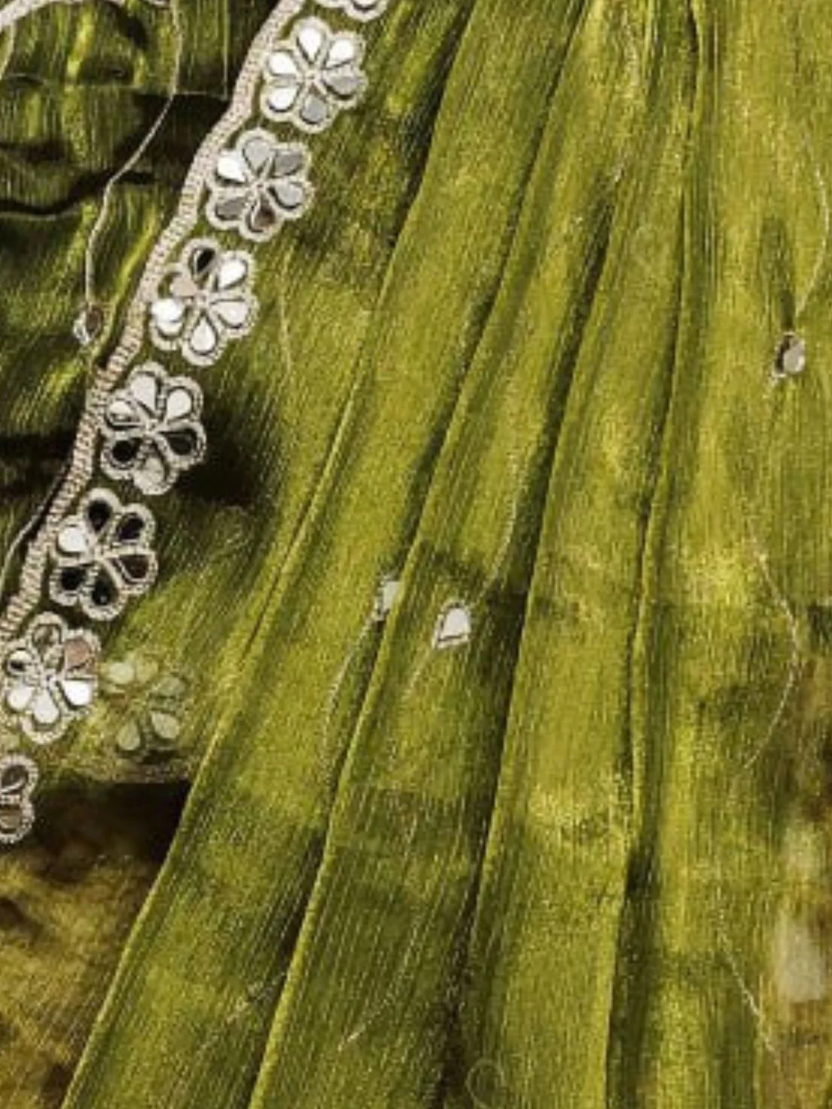 Odette Olive Chiffon Embroidered Saree For Women - Image 3
