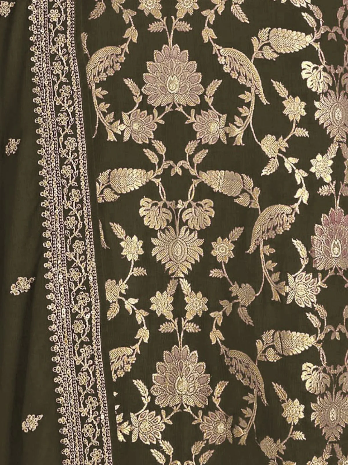 Odette Olive Cotton Blend Embroidered Semi-Stitched Kurta Set For Women - Image 3