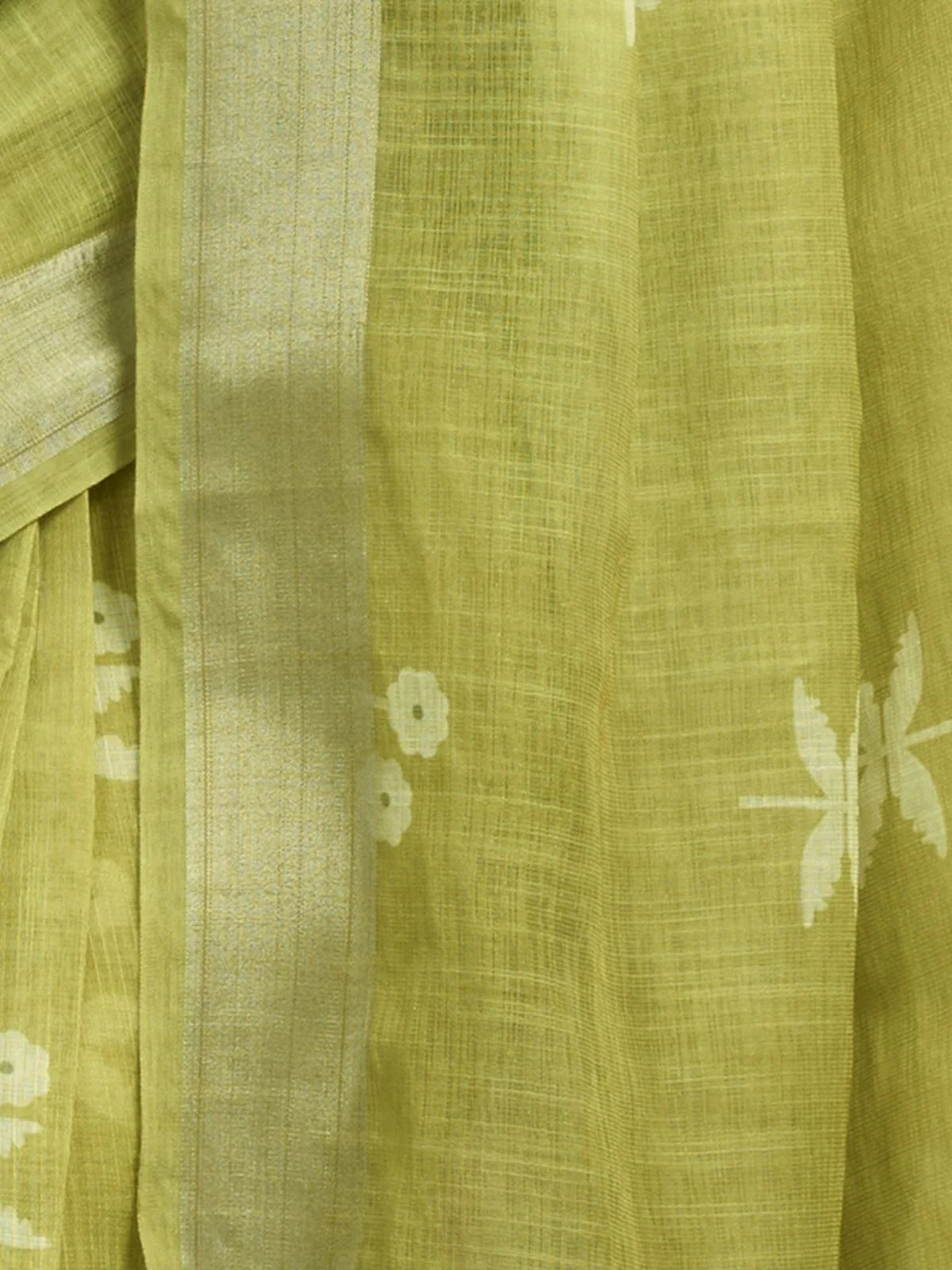 Odette Olive Cotton Linen Zari Work Saree For Women - Image 5