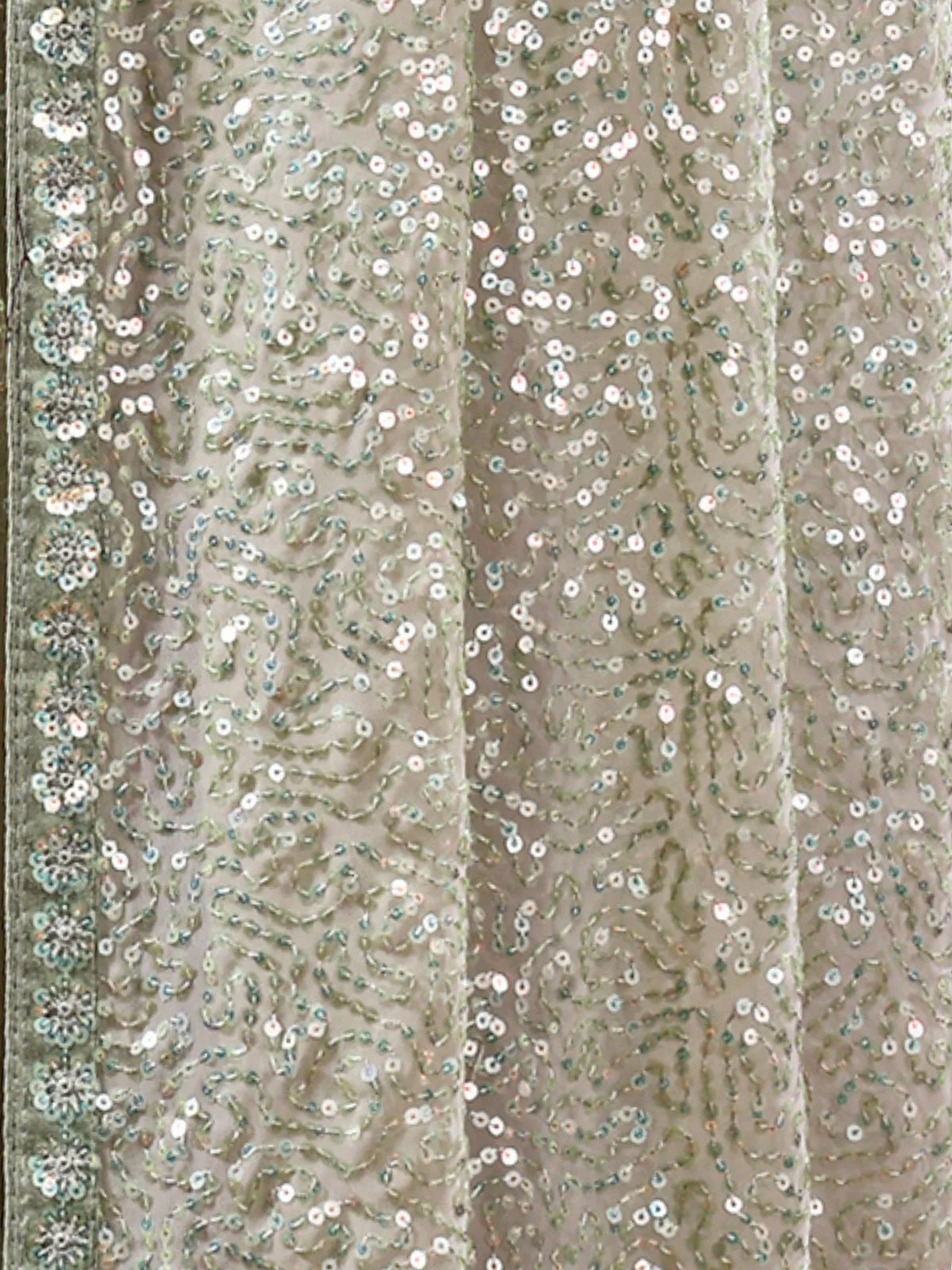 Odette Olive Embellished Georgette Saree With Unstitched Blouse For Women - Image 7
