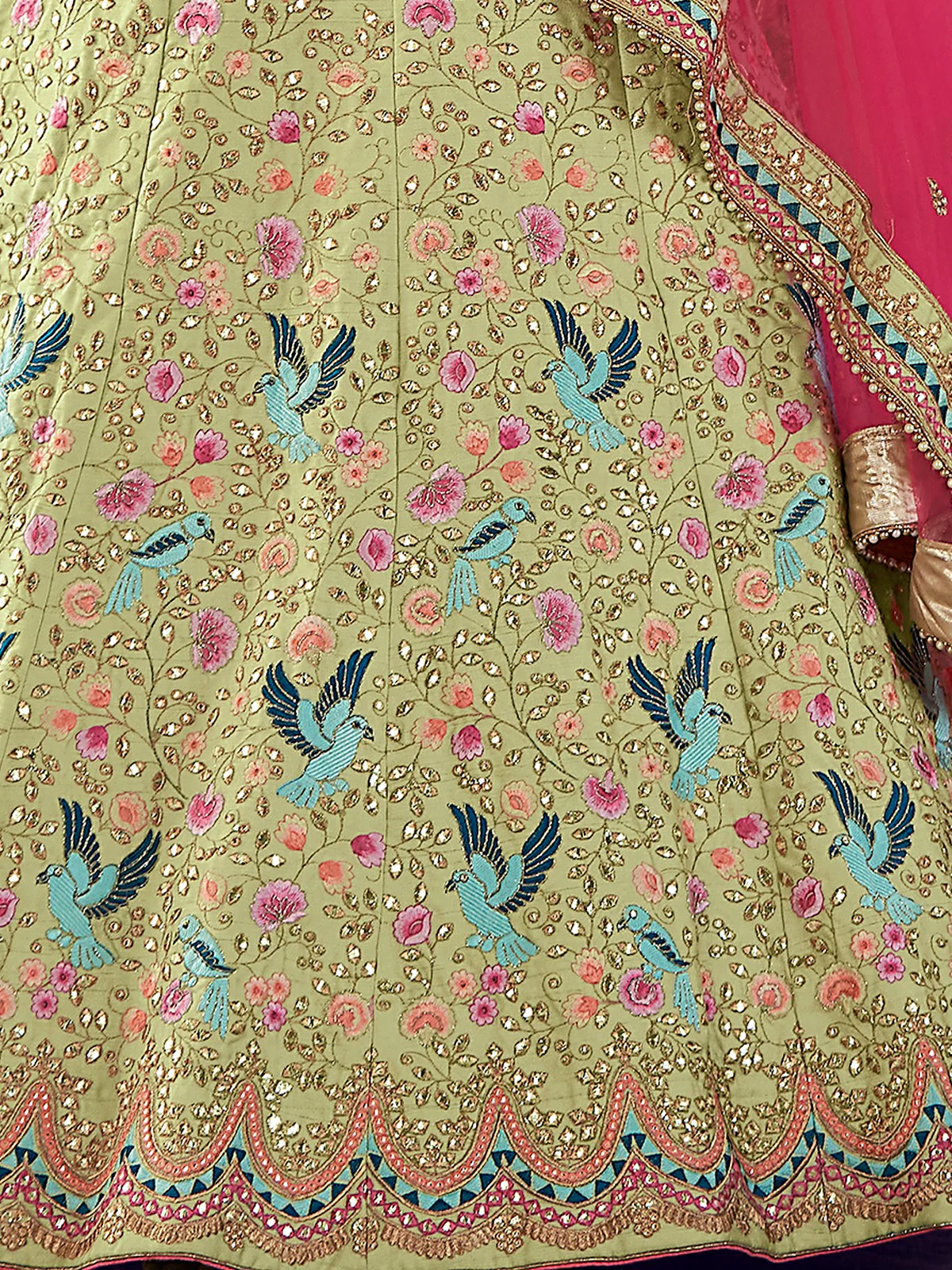 Odette Olive Embroidered Art Silk Semi Stitched Lehenga With Blouse For Women - Image 5