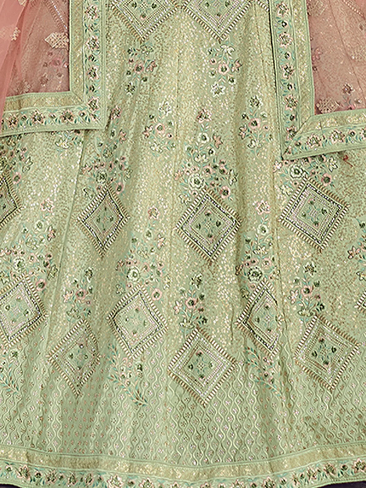 Odette Olive Embroidered Crepe Semi Stitched Lehenga With Blouse For Women - Image 5