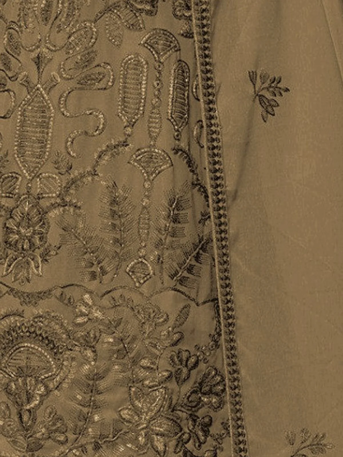Odette Olive Georgette Embroidered & Cutwork Semi-Sitched Kurta Set For Women - Image 3