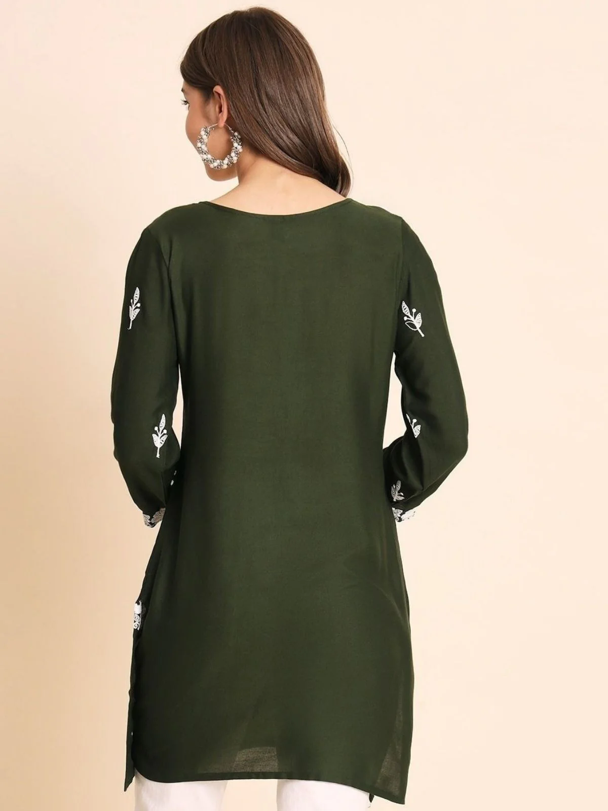 Odette Olive Green Rayon Embroidered Kurti For Women - Image 3