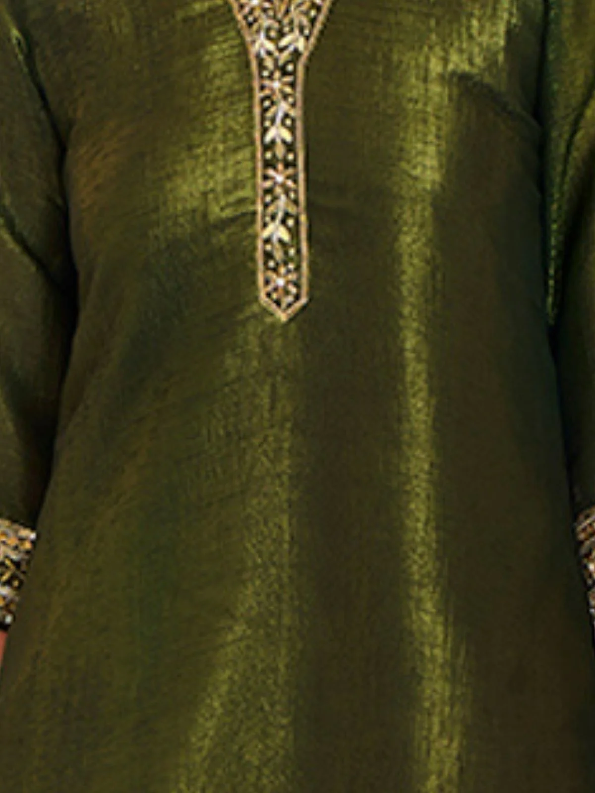 Odette Olive Organza Embroidered Stitched Kurta Set For Women - Image 7