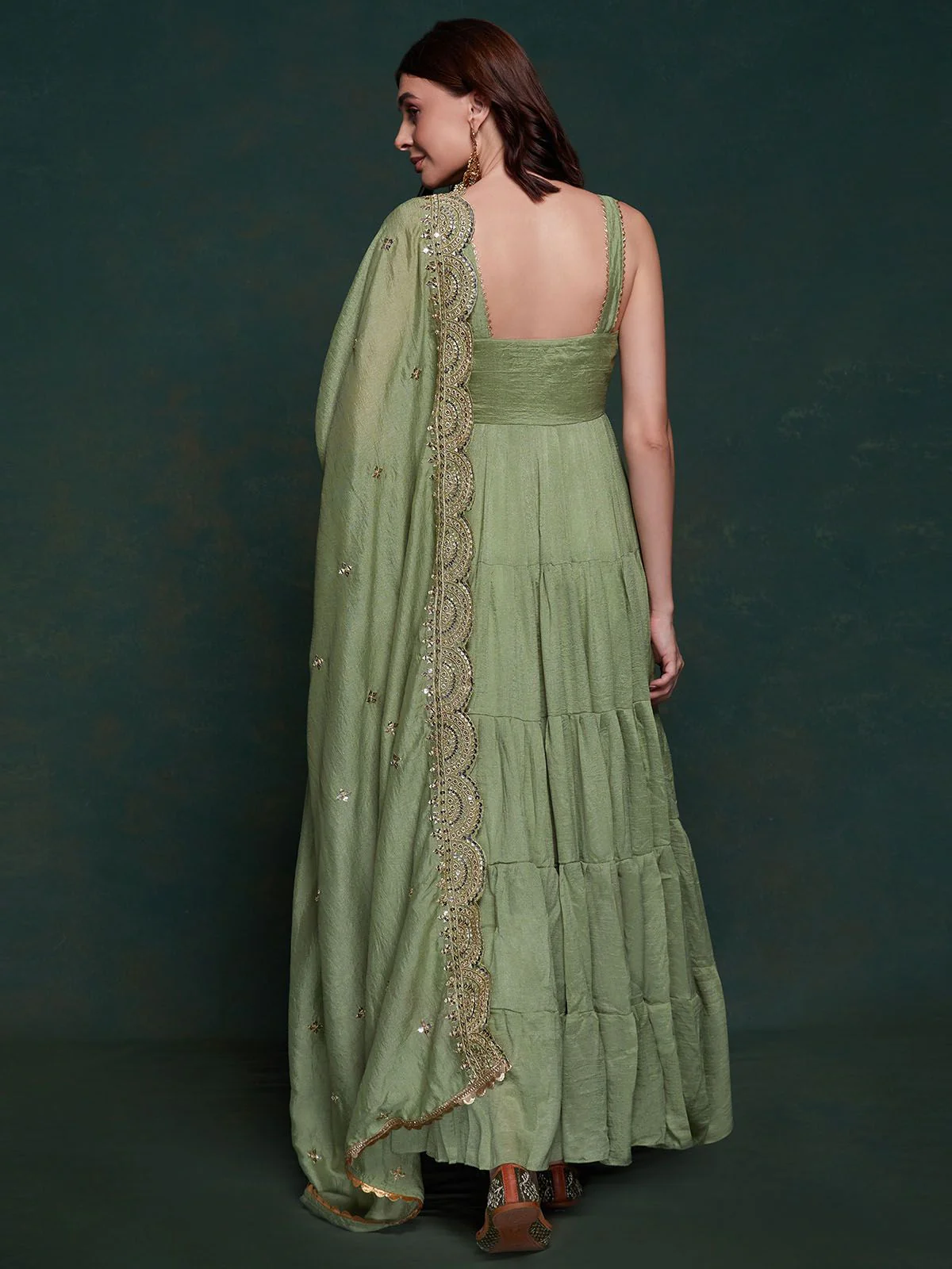 Odette Olive Printed Georgette Stitched Gown For Women - Image 6