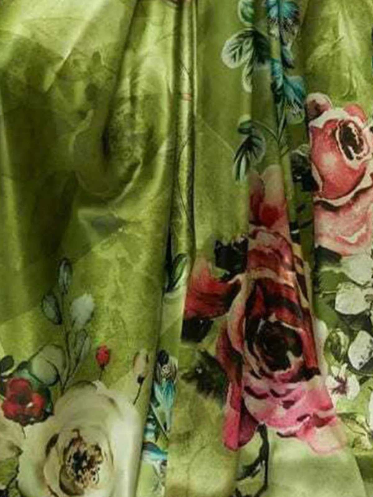 Odette Olive Satin Printed Saree With Unstitched Blouse For Women - Image 5