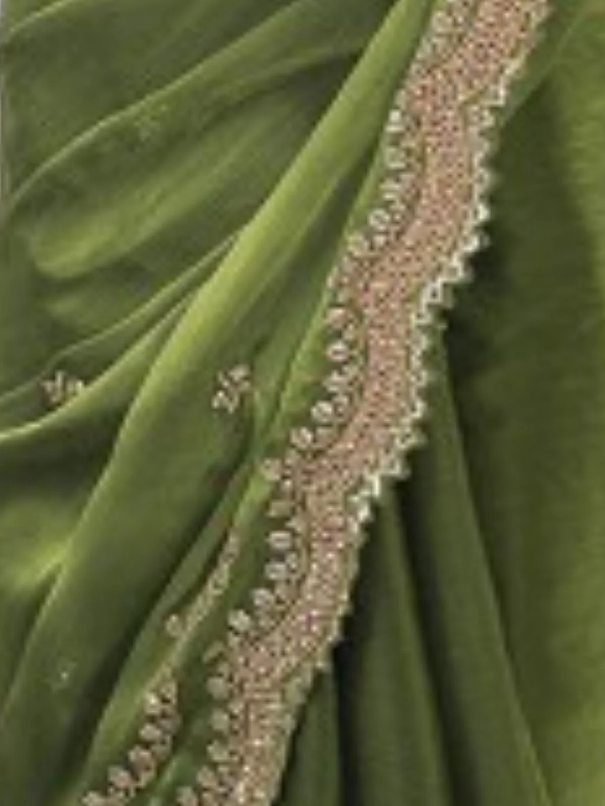 Odette Olive Silk Blend Embellished Solid Saree For Women - Image 5