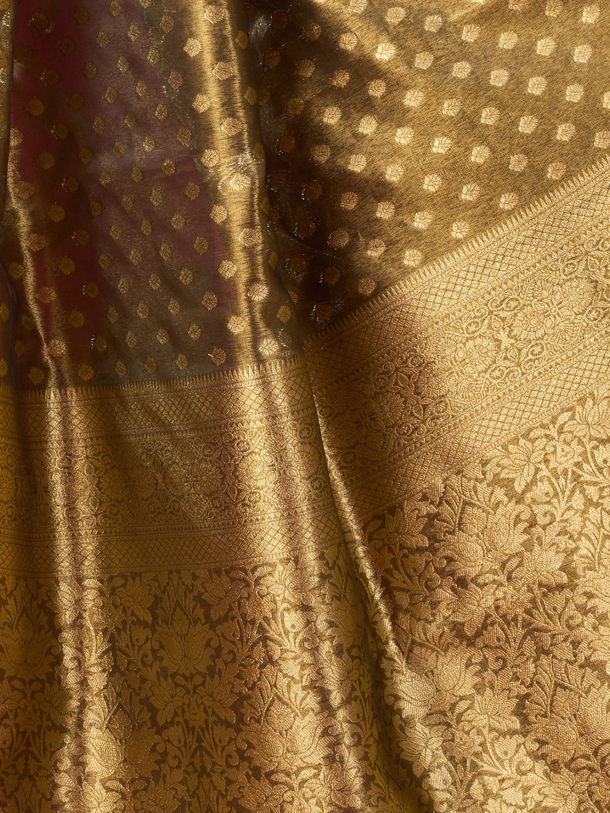 Odette Olive Silk Blend Woven Saree For Women - Image 6