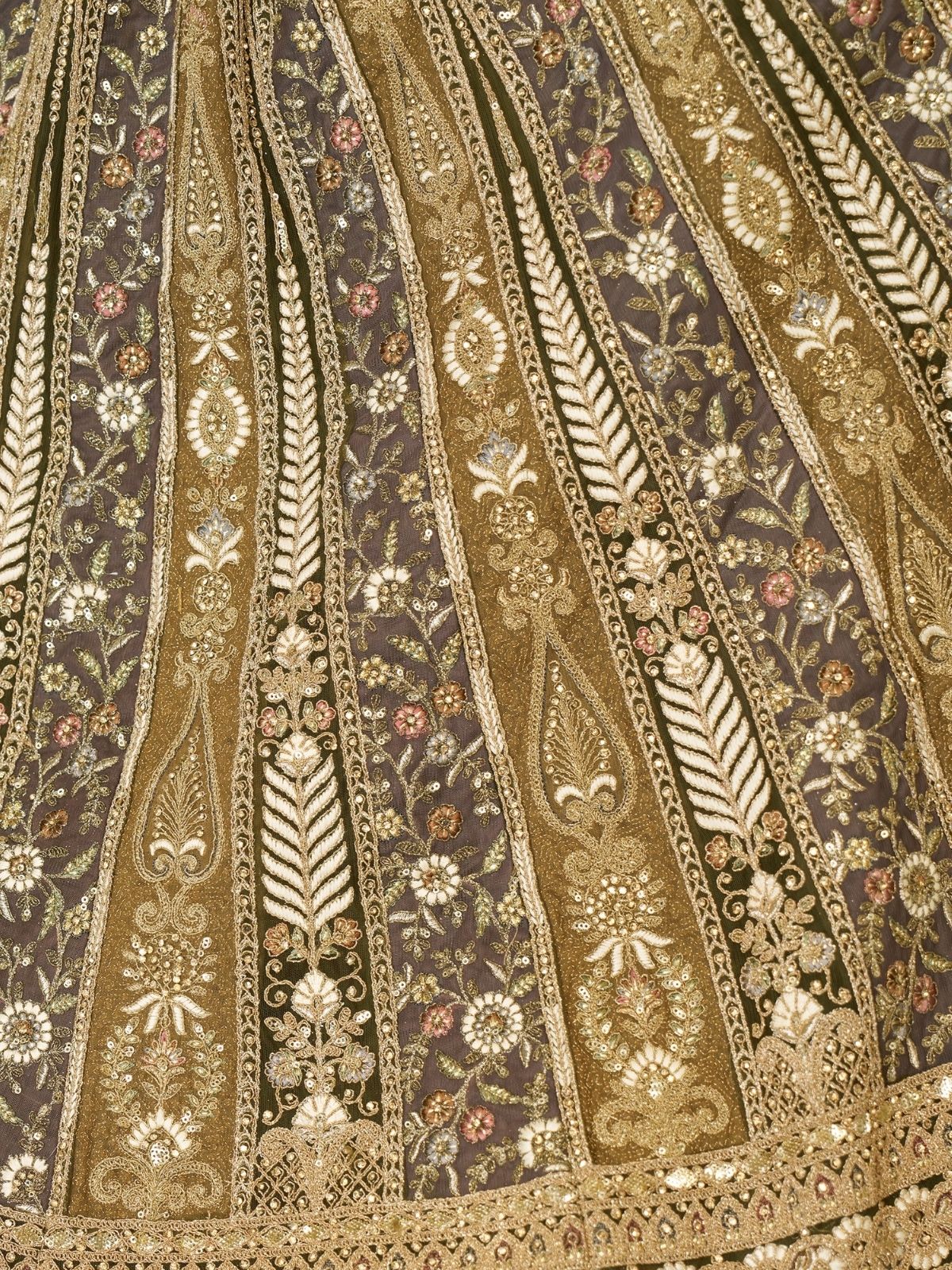 Odette Olive Soft Net Embroidered Semi-Stitched Lehenga For Women - Image 5