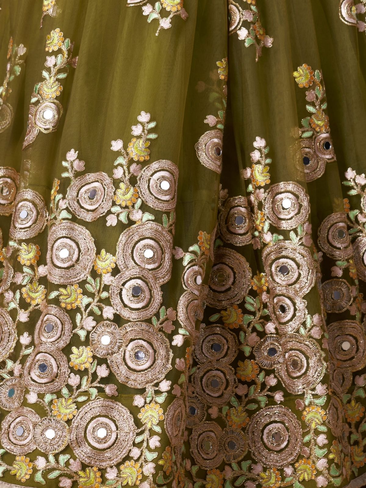 Odette Olive Soft Net Embroidered Semi Stitched Lehenga With Blouse For Women - Image 7