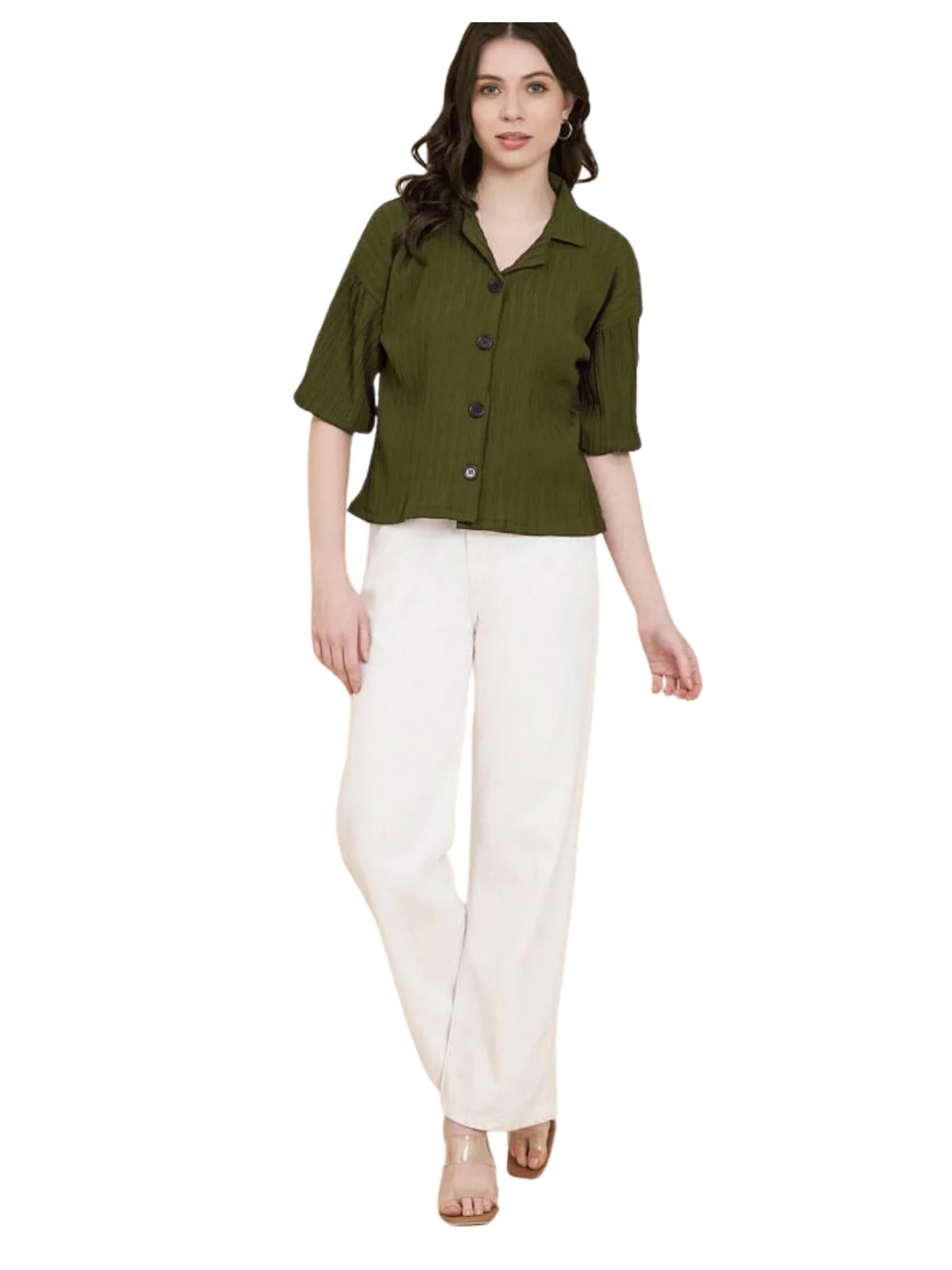 Odette Olive Sugarcane Solid Shirt For Women