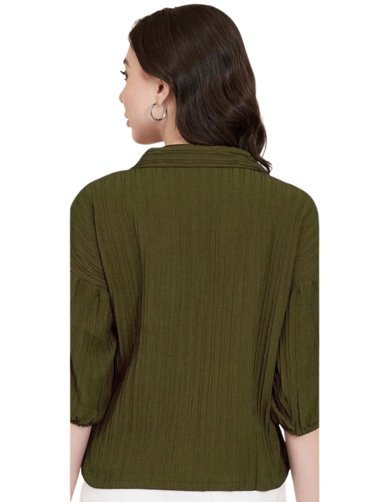 Odette Olive Sugarcane Solid Shirt For Women - Image 3