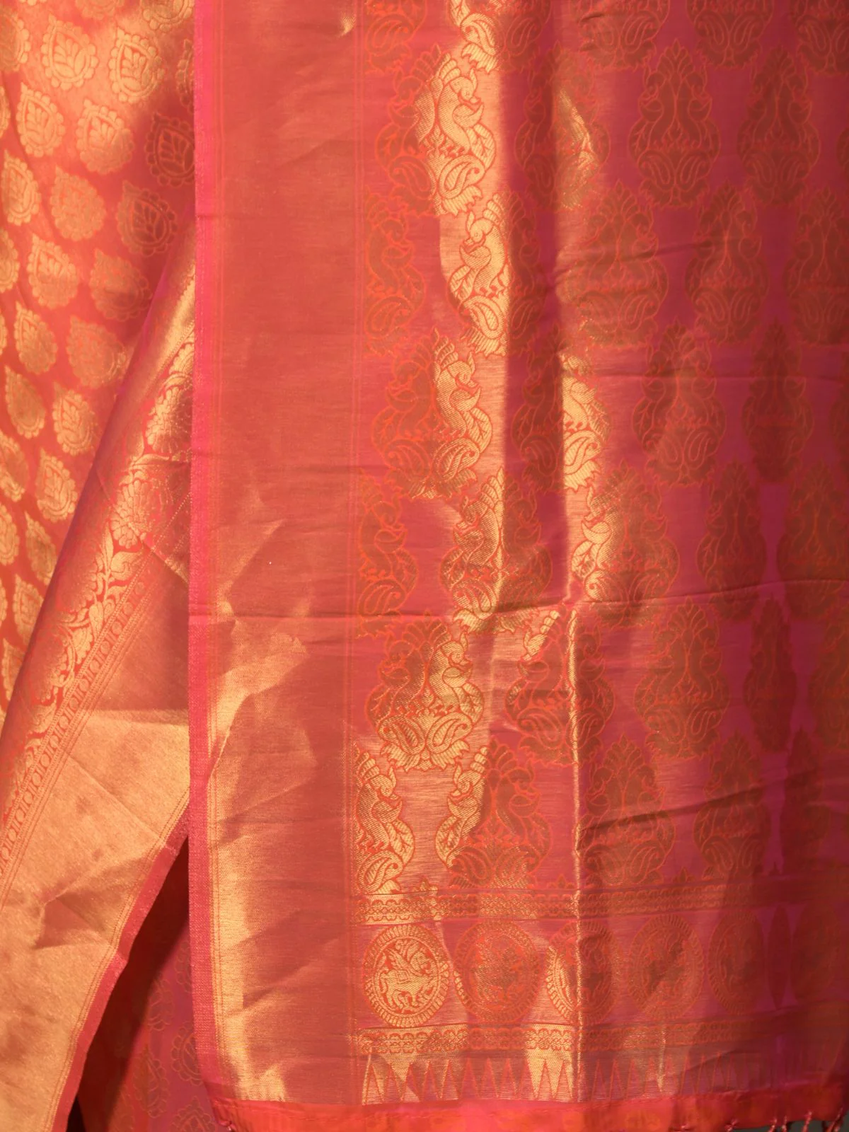 Odette Orange and Pink Double Shaded Woven Saree with Unstitched Blouse for Women - Image 5