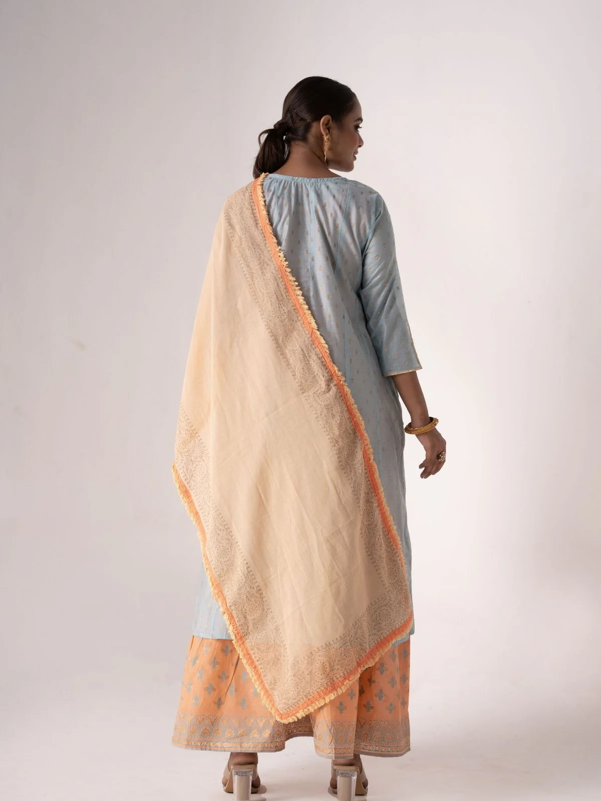 Odette Orange Art Silk Designer Embroidered Semi-Stitched Kurta Set For Women - Image 5
