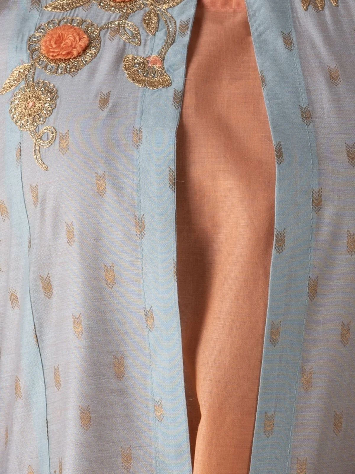 Odette Orange Art Silk Designer Embroidered Semi-Stitched Kurta Set For Women - Image 6