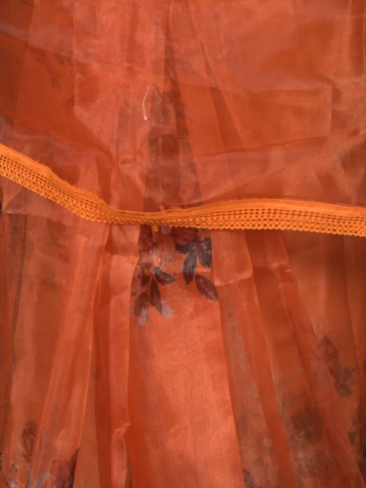 Odette Orange Beads Embroidered Floral Printed Organza Saree for Women - Image 5
