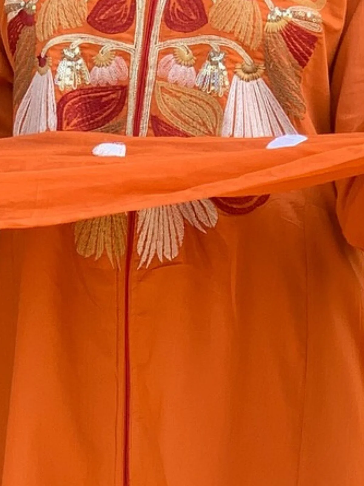 Odette Orange Chanderi Embriodered Stitched Kurta Set For Women - Image 4