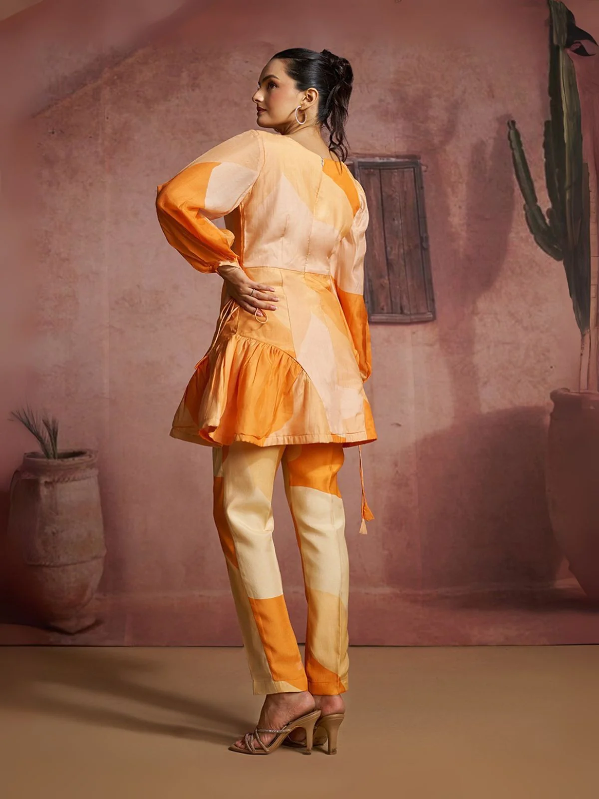 Odette Orange Cotton Blend Printed Co-ord Set For Women - Image 2