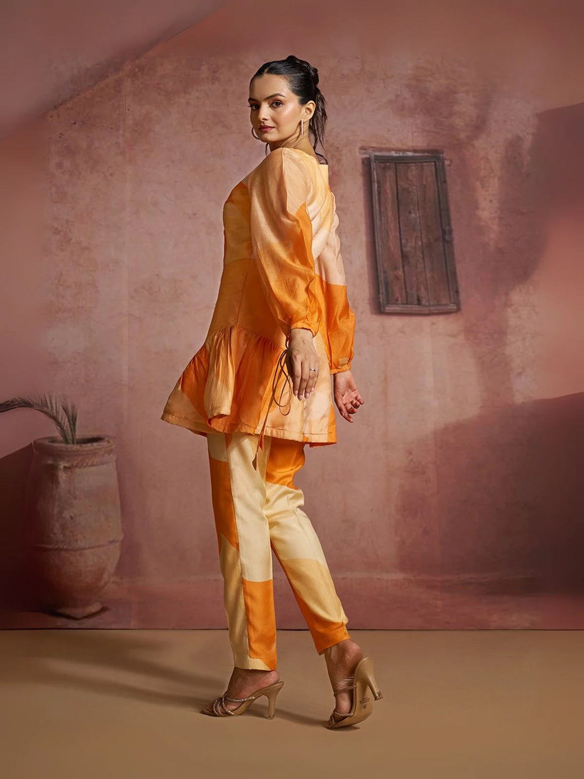 Odette Orange Cotton Blend Printed Co-ord Set For Women - Image 4