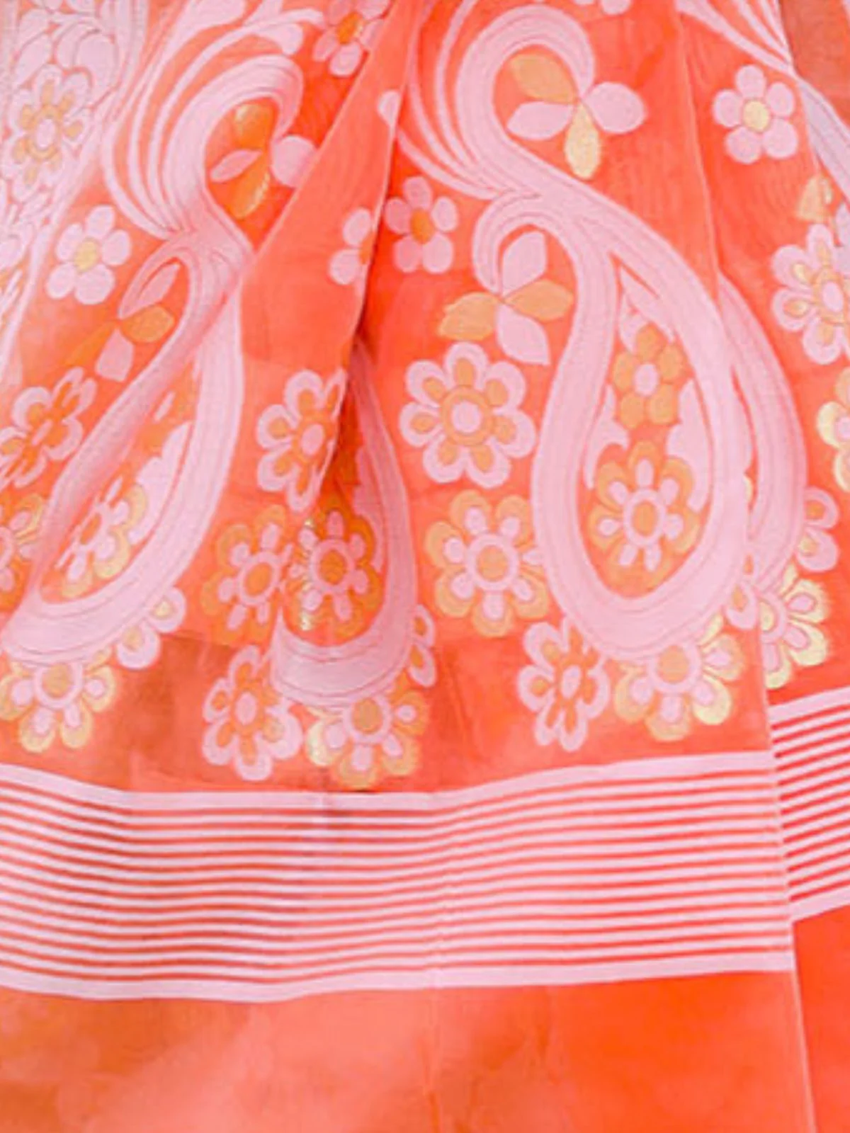 Odette Orange Cotton Blend Woven Saree With Unstitched Blouse For Women - Image 4