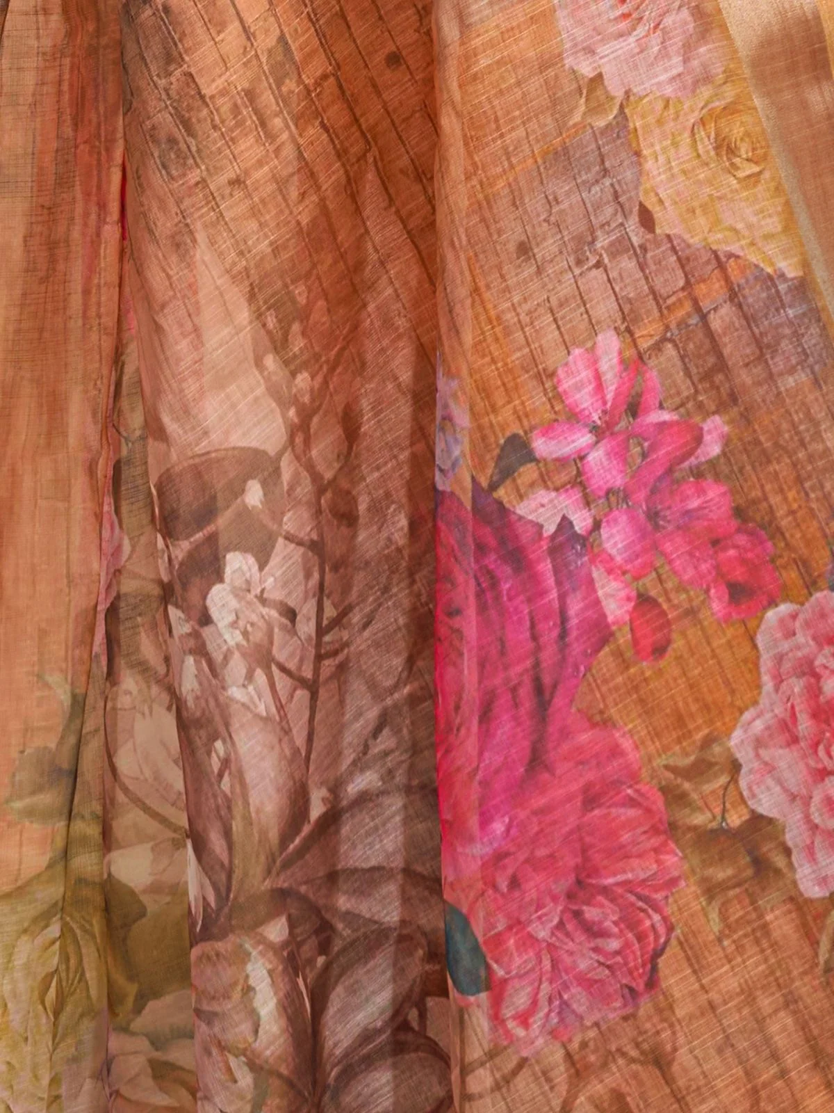 Odette Orange Cotton Linen Zari Work Saree For Women - Image 6