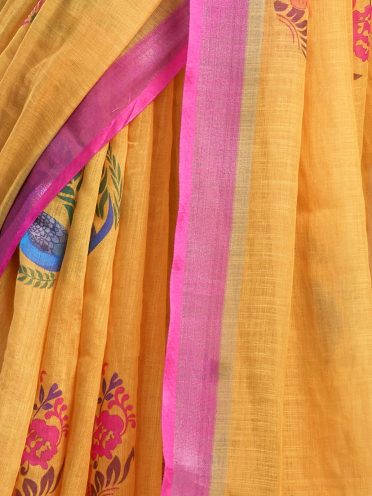 Odette Orange Cotton Linen Zari Work Saree For Women - Image 6