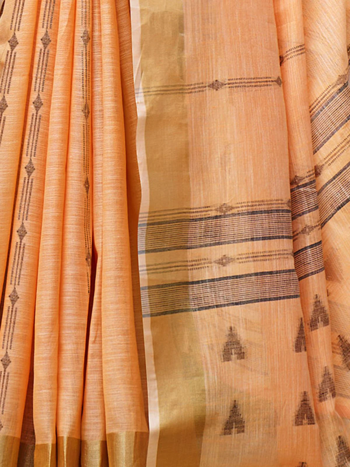 Odette Orange Woven Saree With Unstitched Blouse For Women - Image 3