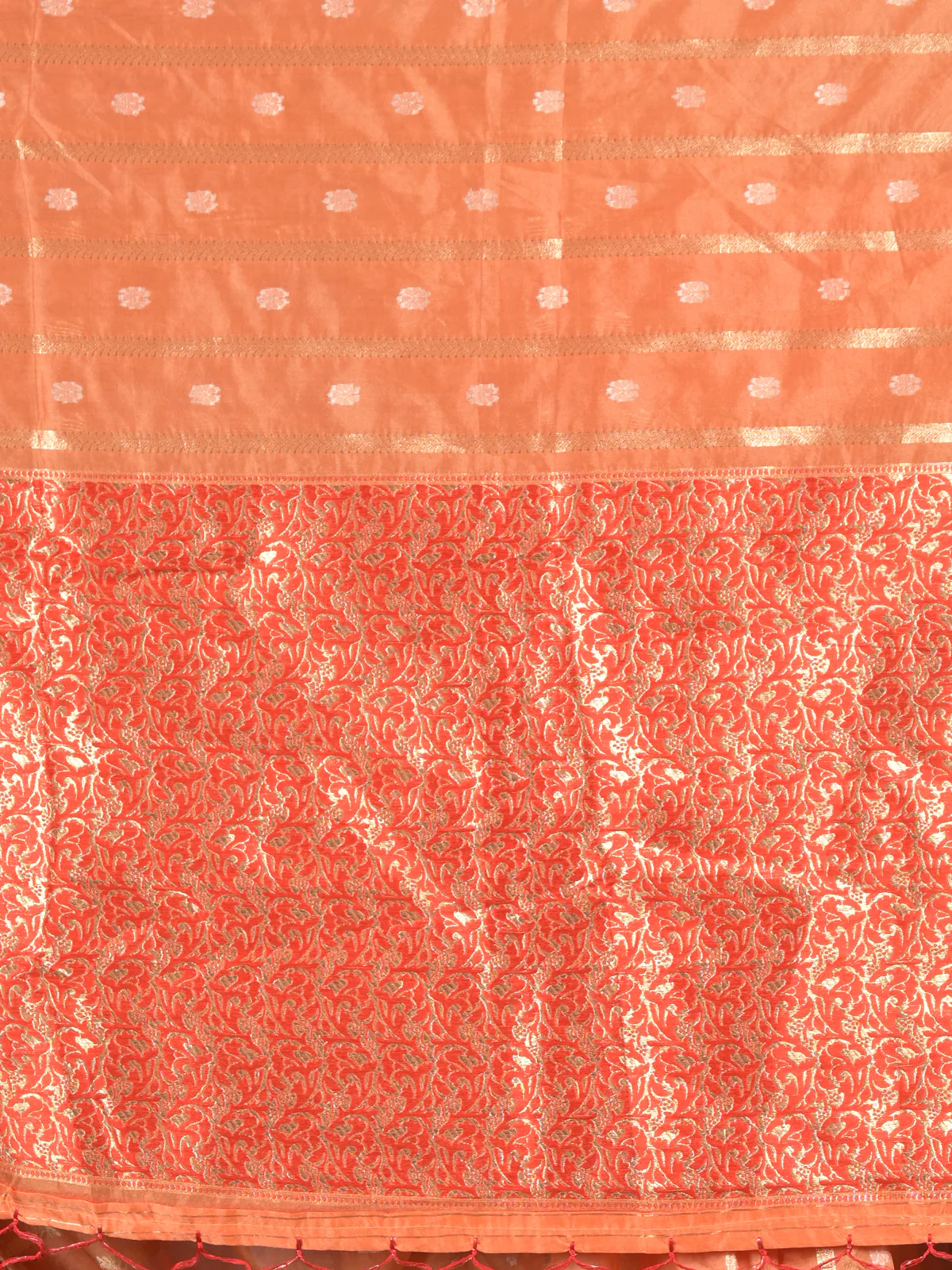 Odette Orange Cotton Silk Blend Woven Saree With Unstitched Blouse For Women - Image 5